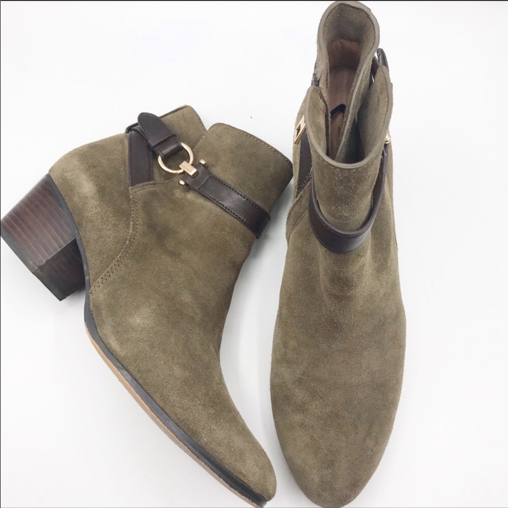 Coach Paulina Green suede stacked heel boots